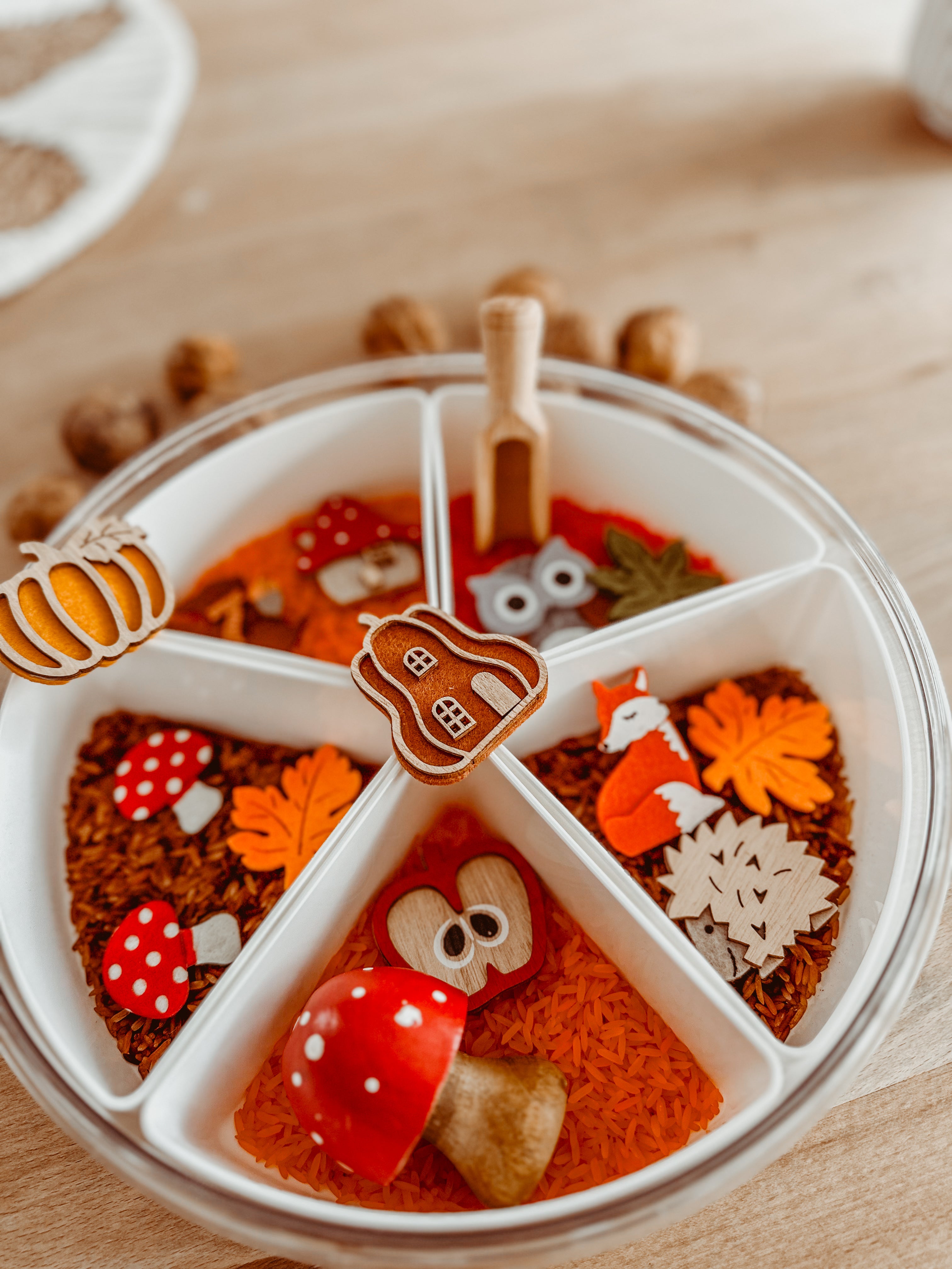 🍁 Herfstbox mini in ronde speeltray  🍂