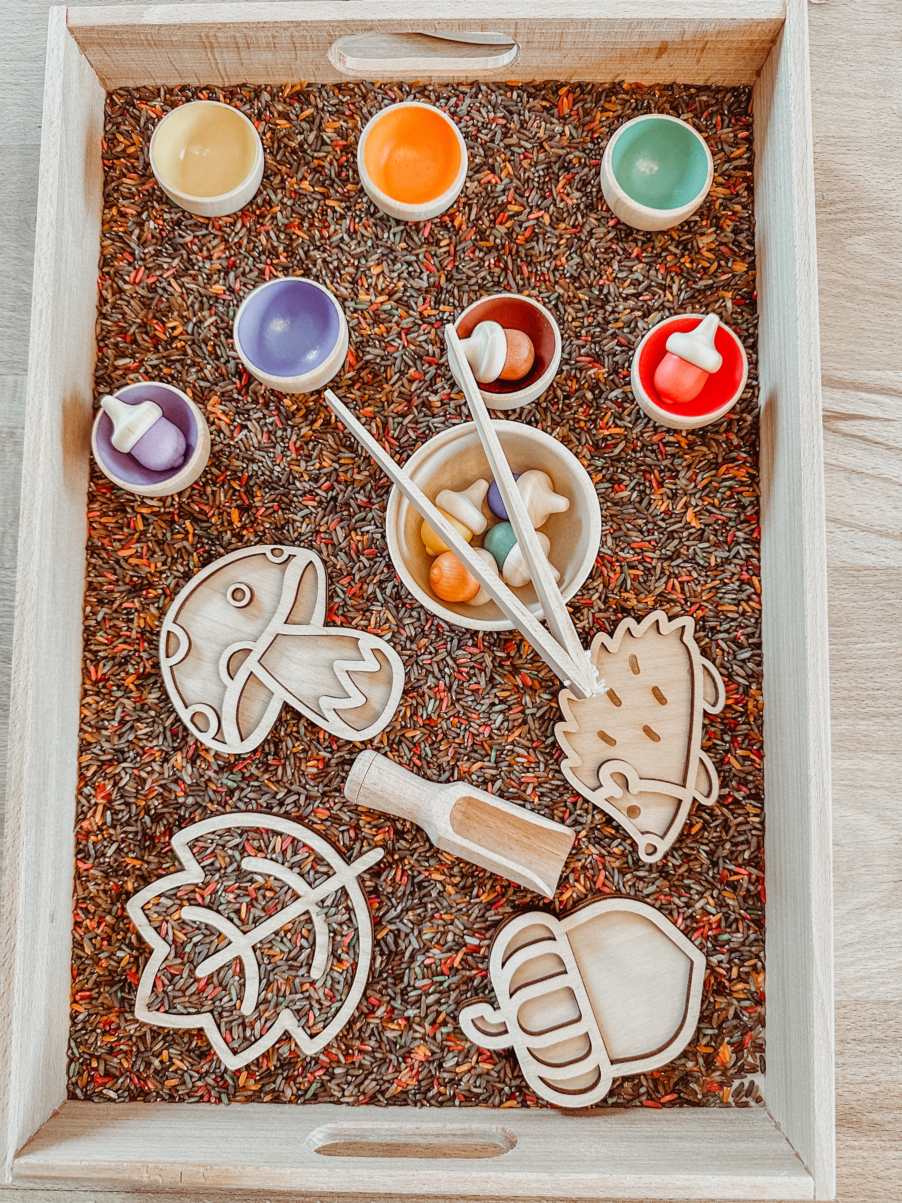 Houten gekleurde eikeltjes met balletjes